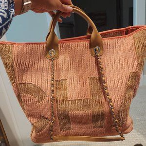 Chanel Deauville Raffia Large Pink Bag